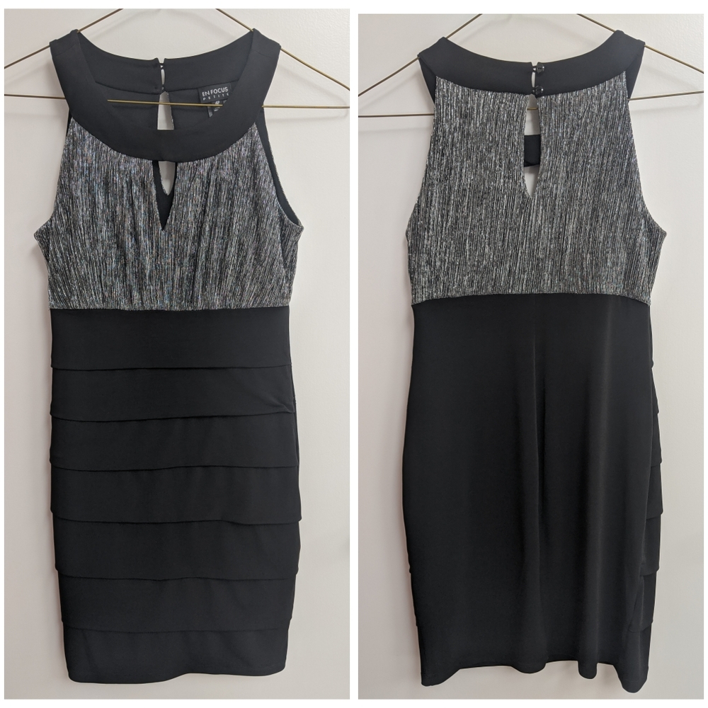 ✨ EN FOCUS keyhole minidress black w silver sparkl